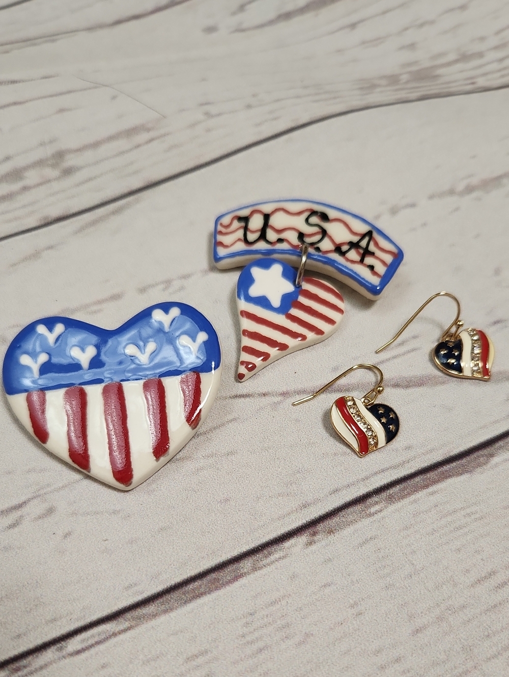 Patriotic Heart Jewelry Set - Red, White & Blue